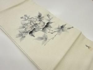 作家物 ひげ紬さざんか模様名古屋帯